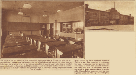 874018 Collage van 2 foto's betreffende de opening van de 4e Openbare Lagere School (Zuilenselaan) te Zuilen, met links ...